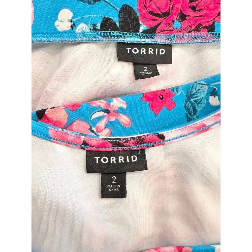 TORRID Mini Scuba Skater Set Women's Plus Size 2 Top Skirt $76 Floral Blue 2X - Picture 4 of 11